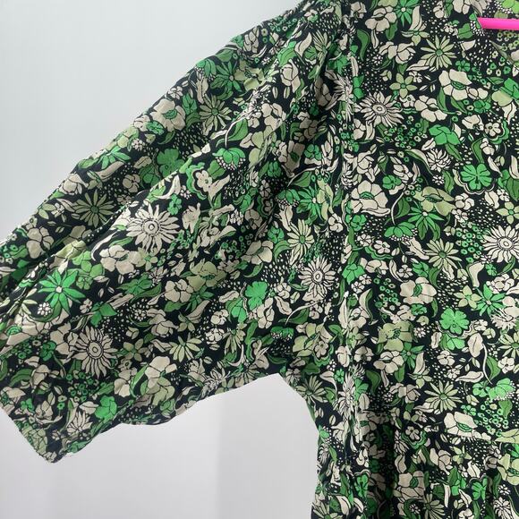 Ellos Dress Size 18 Green Black Floral Print Notch Neck Empire Puff Sleeve Plus - Picture 11 of 15
